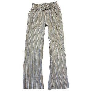 SO High Rise Wide Leg Striped Linen Blend Paperbag Waist Pants XS Ivory Navy